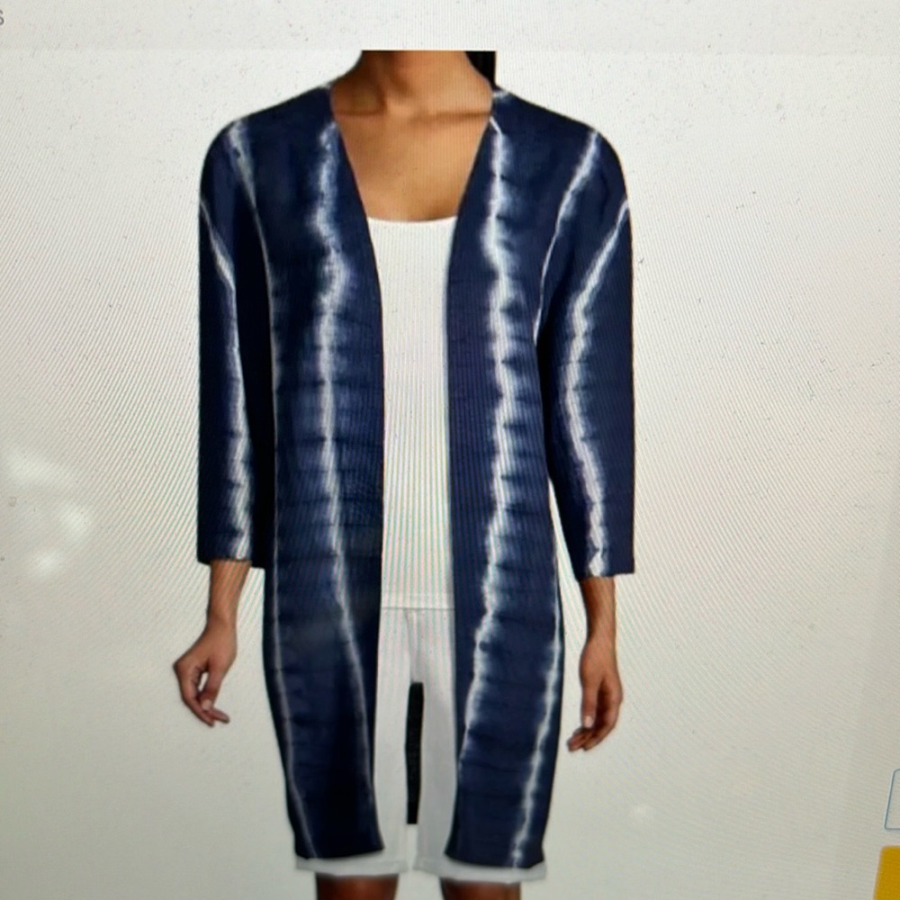Chicos 00P (2P) Tie  Dye Open Front  Linen Kimono Shirt Jacket